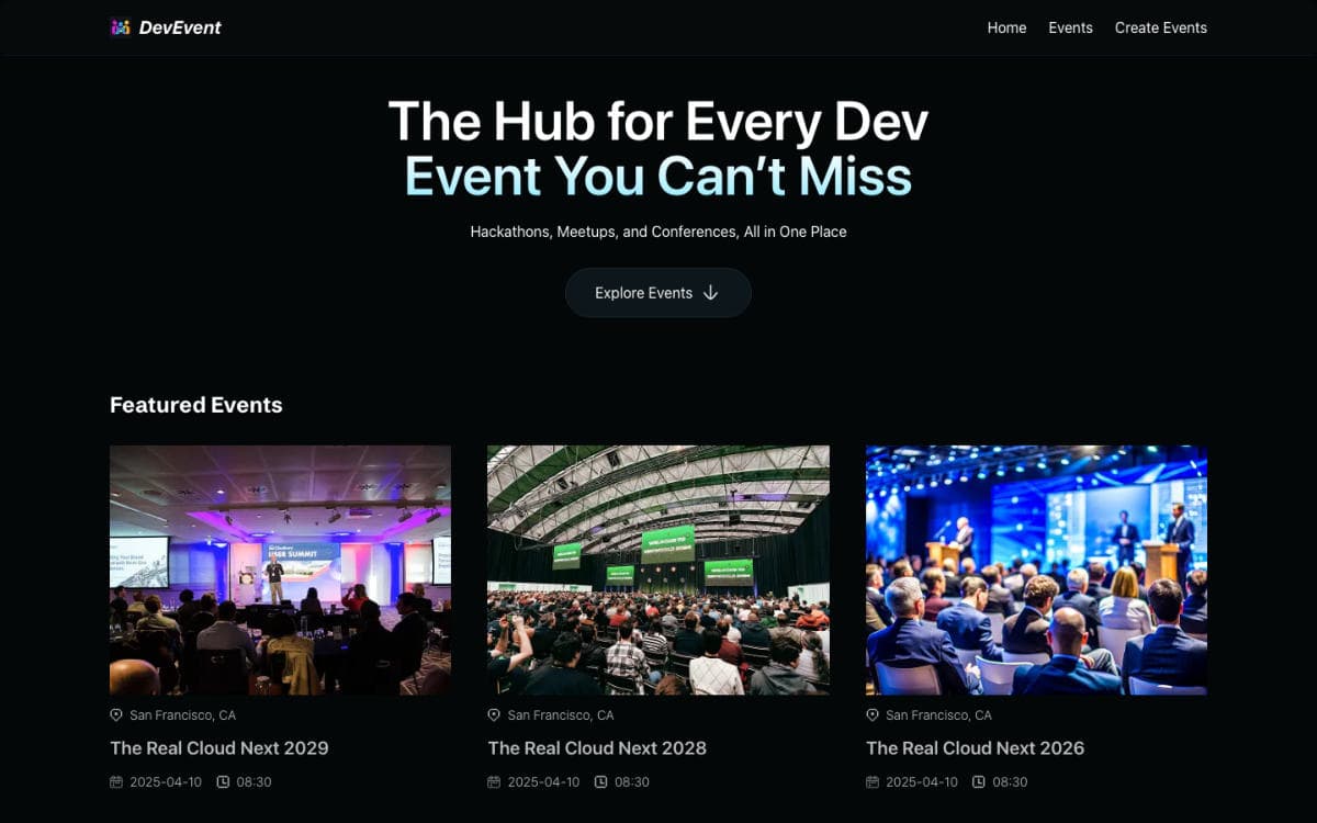 DevEvents homepage